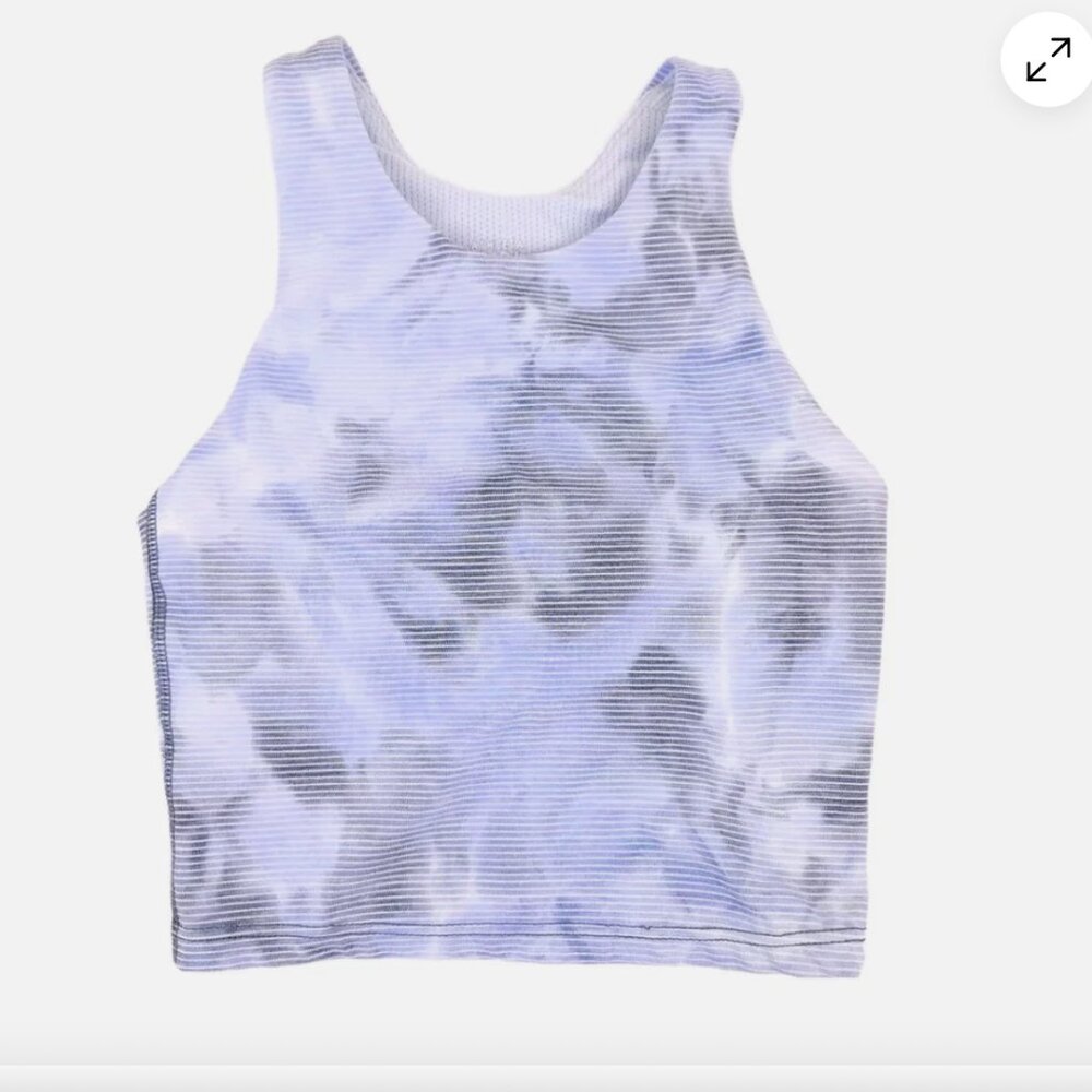 Athleta Girl Long Distance Gray Blue Striped Cropped Sports Bra Tank Size M 8 10